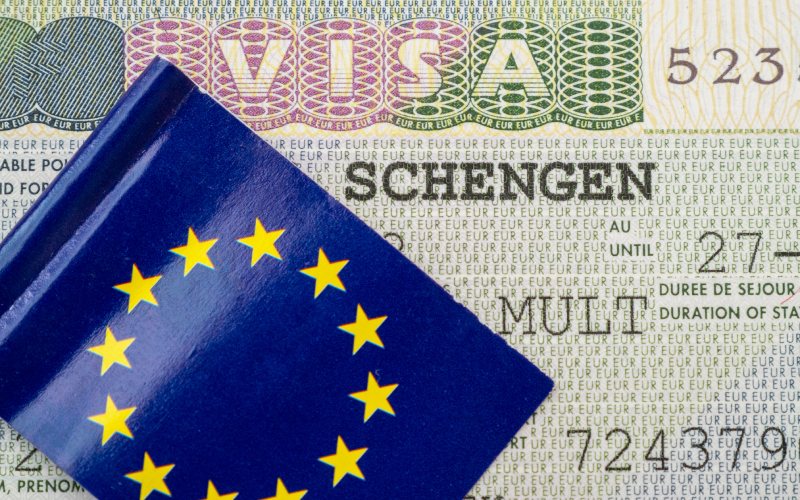 Schengen visa with flag